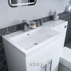 White LH Combi Bathroom Furniture Vanity Unit Suite + Basin Sink + Boston Toilet