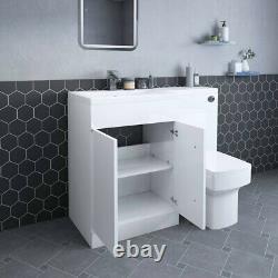 White LH Combi Bathroom Furniture Vanity Unit Suite + Basin Sink + Boston Toilet