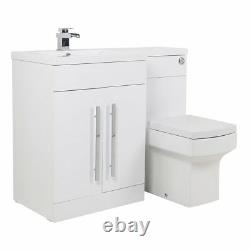 White LH Combi Bathroom Furniture Vanity Unit Suite + Basin Sink + Boston Toilet