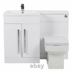 White LH Combi Bathroom Furniture Vanity Unit Suite + Basin Sink + Boston Toilet