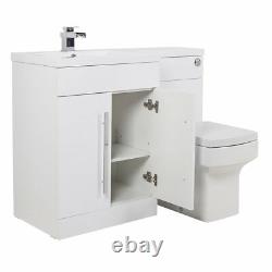 White LH Combi Bathroom Furniture Vanity Unit Suite + Basin Sink + Boston Toilet