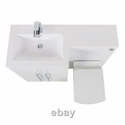 White LH Combi Bathroom Furniture Vanity Unit Suite + Basin Sink + Boston Toilet