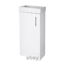 White Minimalist Floorstanding Compact Cloakroom Vanity Unit with Basin 400mm