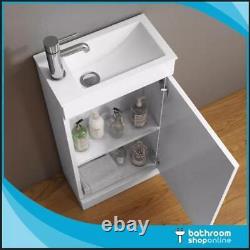 White Minimalist Floorstanding Compact Cloakroom Vanity Unit with Basin 400mm