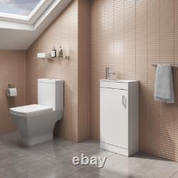 White Minimalist Floorstanding Compact Cloakroom Vanity Unit with Basin 400mm