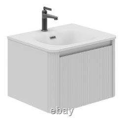 White Ribbed Vanity Unit Textured Drawer Wall Hung 600mm White Ceramic Basin