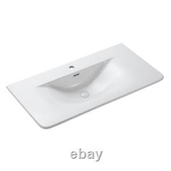White Ribbed Vanity Unit Textured Drawer Wall Hung 600mm White Ceramic Basin
