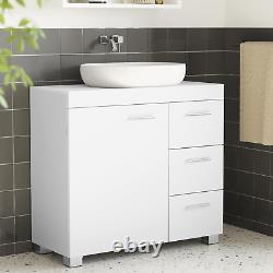 White Under Sink Bathroom Vanity Unit Wash Basin Base Cabinet Drawers Cupboard