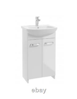 White Vanity Sink Unit 50 cm Two Door Bathroom Ceramic Basin Sink Compact
