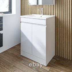 White Vanity Unit Bathroom Storage Floor Standing & Ceramic Sink Cupboard 615mm