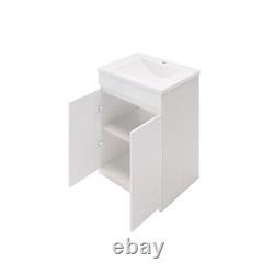 White Vanity Unit Bathroom Storage Floor Standing & Ceramic Sink Cupboard 615mm