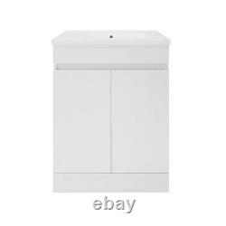 White Vanity Unit Bathroom Storage Floor Standing & Ceramic Sink Cupboard 615mm