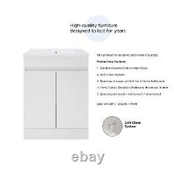 White Vanity Unit Bathroom Storage Floor Standing & Ceramic Sink Cupboard 615mm