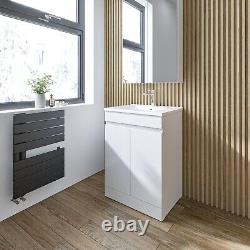 White Vanity Unit Bathroom Storage Floor Standing & Ceramic Sink Cupboard 615mm