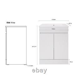 White Vanity Unit Bathroom Storage Floor Standing & Ceramic Sink Cupboard 615mm