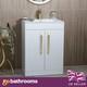 White Vanity Unit Gold Basin Tap Waste Handles Bathroom Storage 615mm