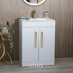 White Vanity Unit Gold Basin Tap Waste Handles Bathroom Storage 615mm