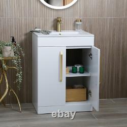 White Vanity Unit Gold Basin Tap Waste Handles Bathroom Storage 615mm