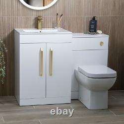 White Vanity Unit Gold Basin Tap Waste Handles Bathroom Storage 615mm
