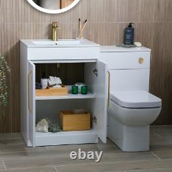 White Vanity Unit Gold Basin Tap Waste Handles Bathroom Storage 615mm