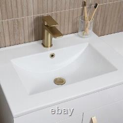 White Vanity Unit Gold Basin Tap Waste Handles Bathroom Storage 615mm