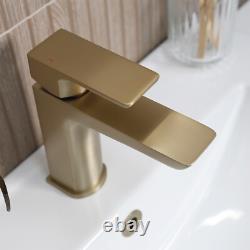 White Vanity Unit Gold Basin Tap Waste Handles Bathroom Storage 615mm