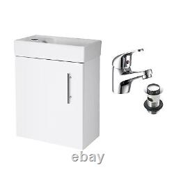 White Wall Hung Minimalist Compact Cloakroom Vanity Unit Basin/Sink 400mm