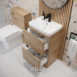 Wood Freestanding Cloakroom Vanity Unit with Basin 500mm Modern Bathroom