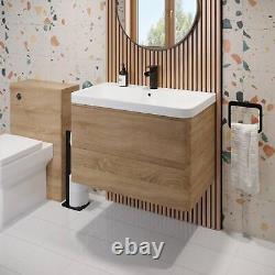 Wood Wall Hung Vanity Unit & Basin 800mm Modern Bathroom Storage