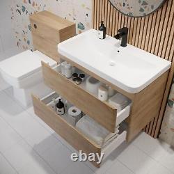 Wood Wall Hung Vanity Unit & Basin 800mm Modern Bathroom Storage