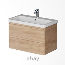 Wood Wall Hung Vanity Unit & Basin 800mm Modern Bathroom Storage