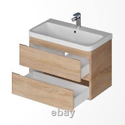 Wood Wall Hung Vanity Unit & Basin 800mm Modern Bathroom Storage