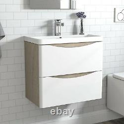 Wooden Wall hung Bathroom Sink Vanity Unit with Drawers Cabinets 500 600 800mm